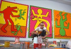 Artist Keith Haring at work in his studio