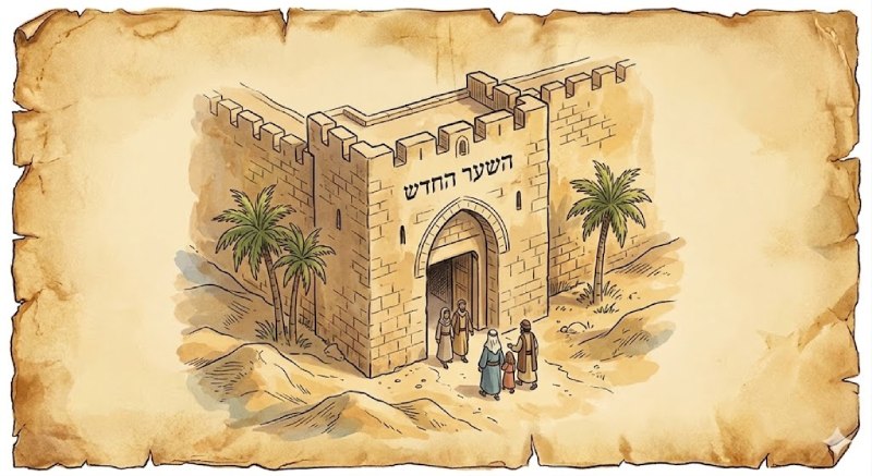 השער החדש - איור בסגנון עתיק של שערי ירושלים