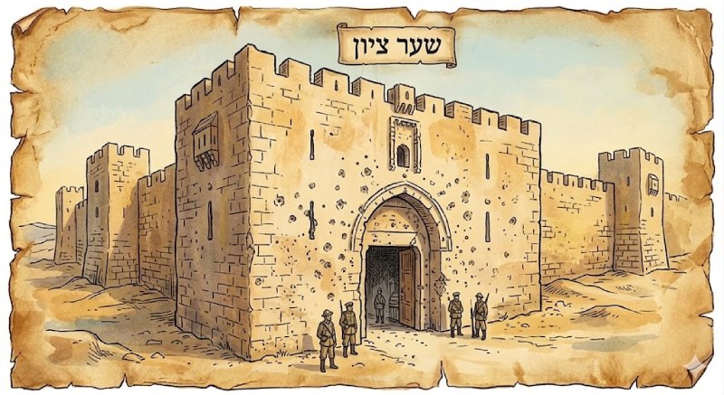 שער ציון - איור בסגנון עתיק של שערי ירושלים