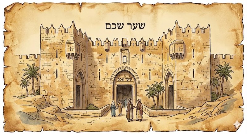 שער שכם - איור בסגנון עתיק של שערי ירושלים